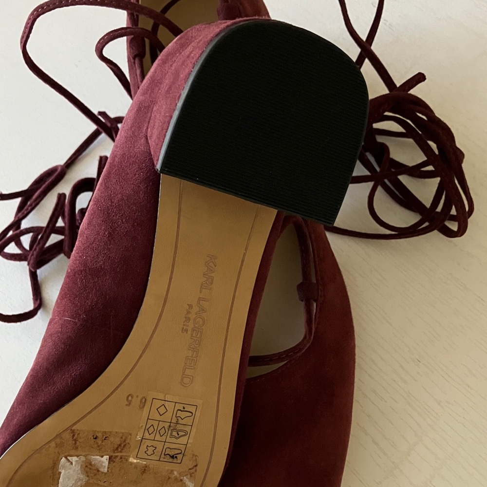 Karl Lagerfeld Charlie Suede Lace Up Block Heels (6.5) NWT - Picture 7 of 12